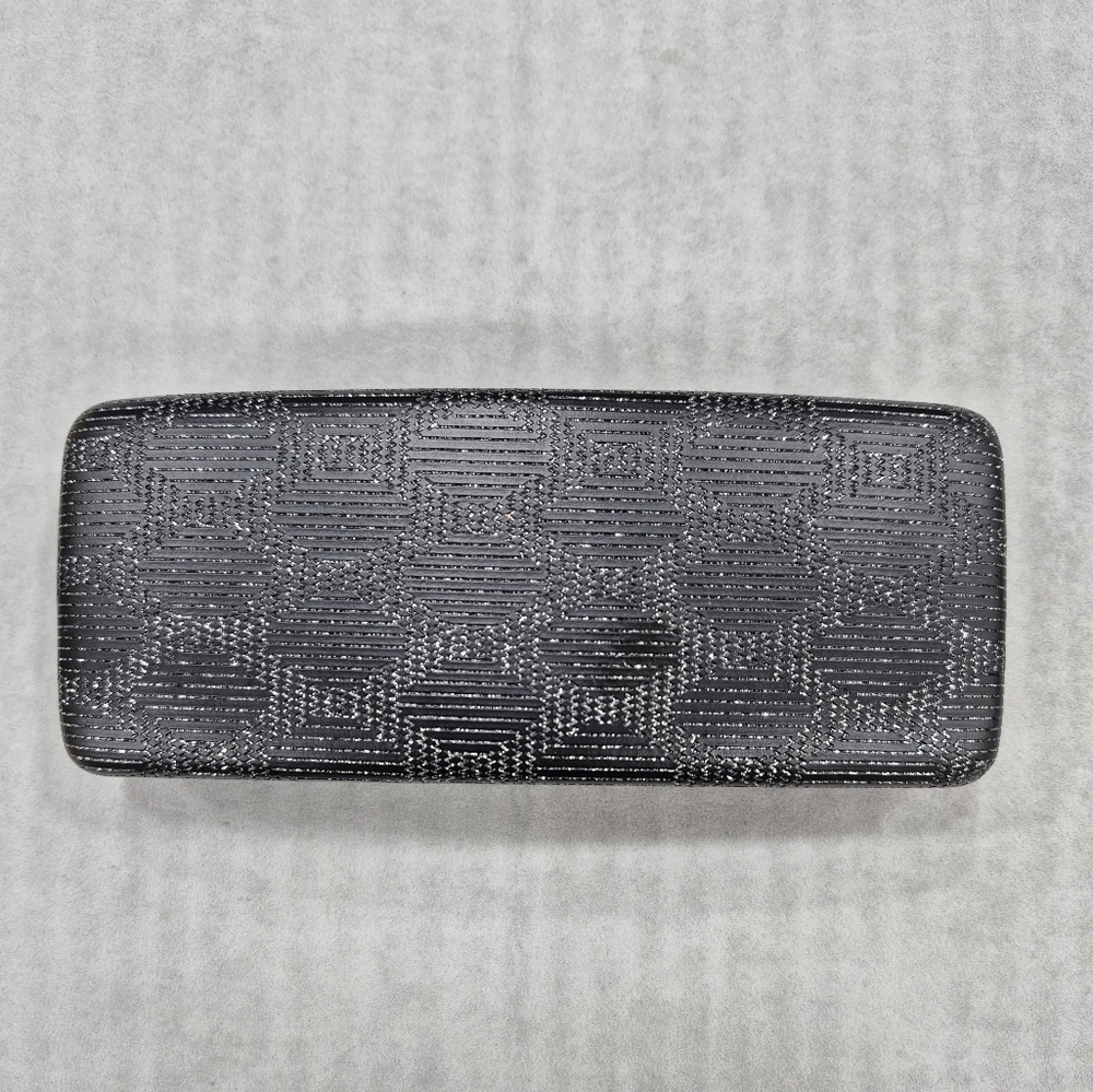 Jimmy Crystal New York eyeglasses case black textured sparkly silver gray velvet